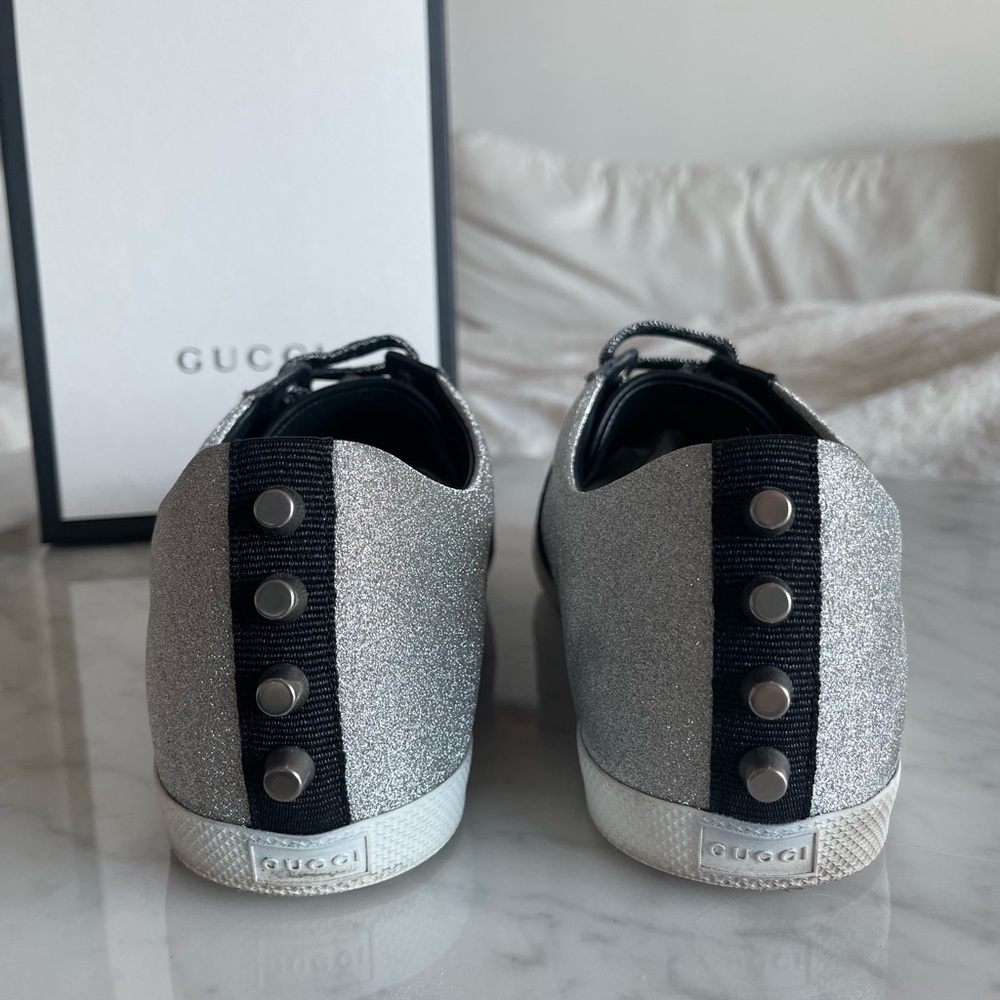 Gucci Glitter Silver Sneakers “Bambi” with Red and Blue Stripe - Picture 4 of 7